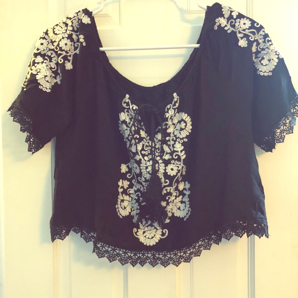 Black Crop Top with Design